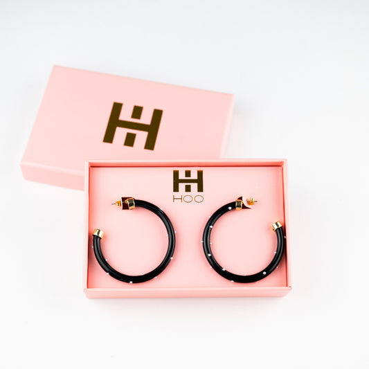 Hoops - Black with Pearls
